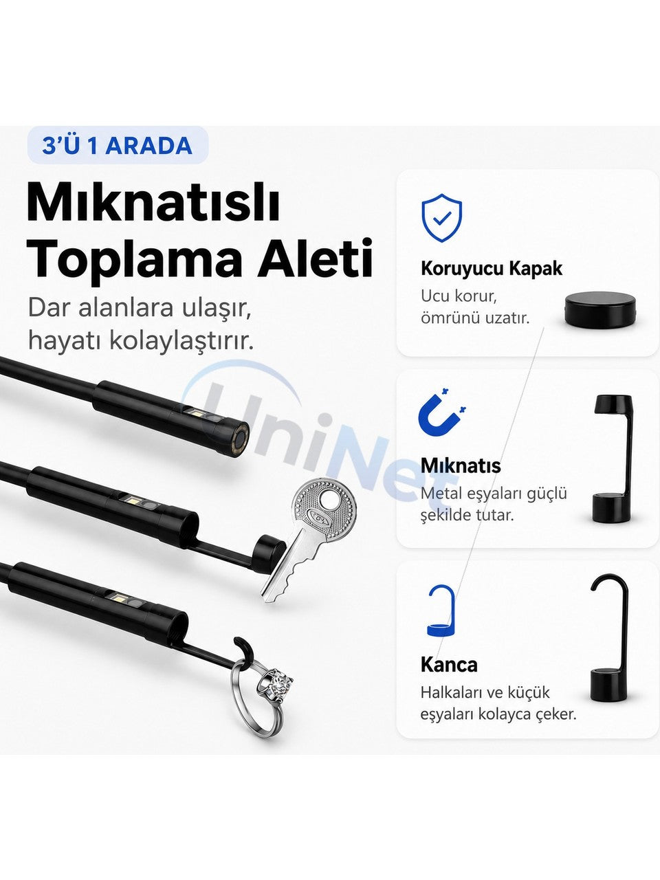 Uninet 5 Metre 3 Kameralı Ekranlı Kayıt Yapabilen Endoskopi Yılan Kamera
