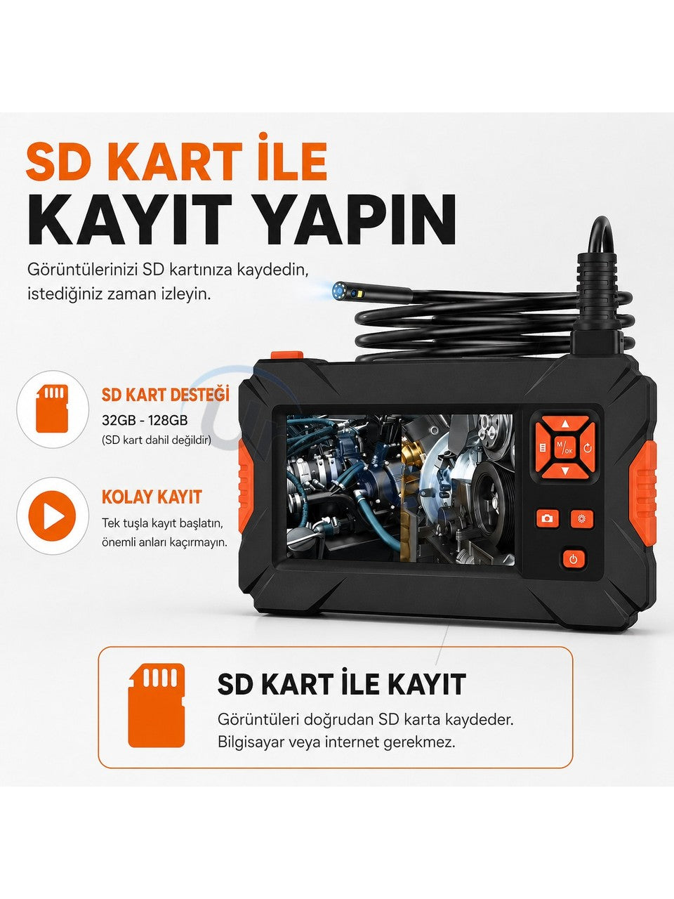 Uninet 5 Metre 3 Kameralı Ekranlı Kayıt Yapabilen Endoskopi Yılan Kamera