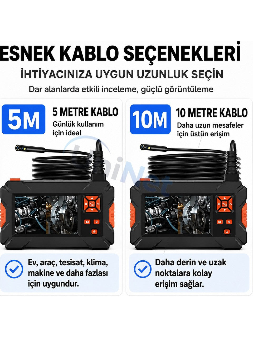 Uninet 5 Metre 3 Kameralı Ekranlı Kayıt Yapabilen Endoskopi Yılan Kamera