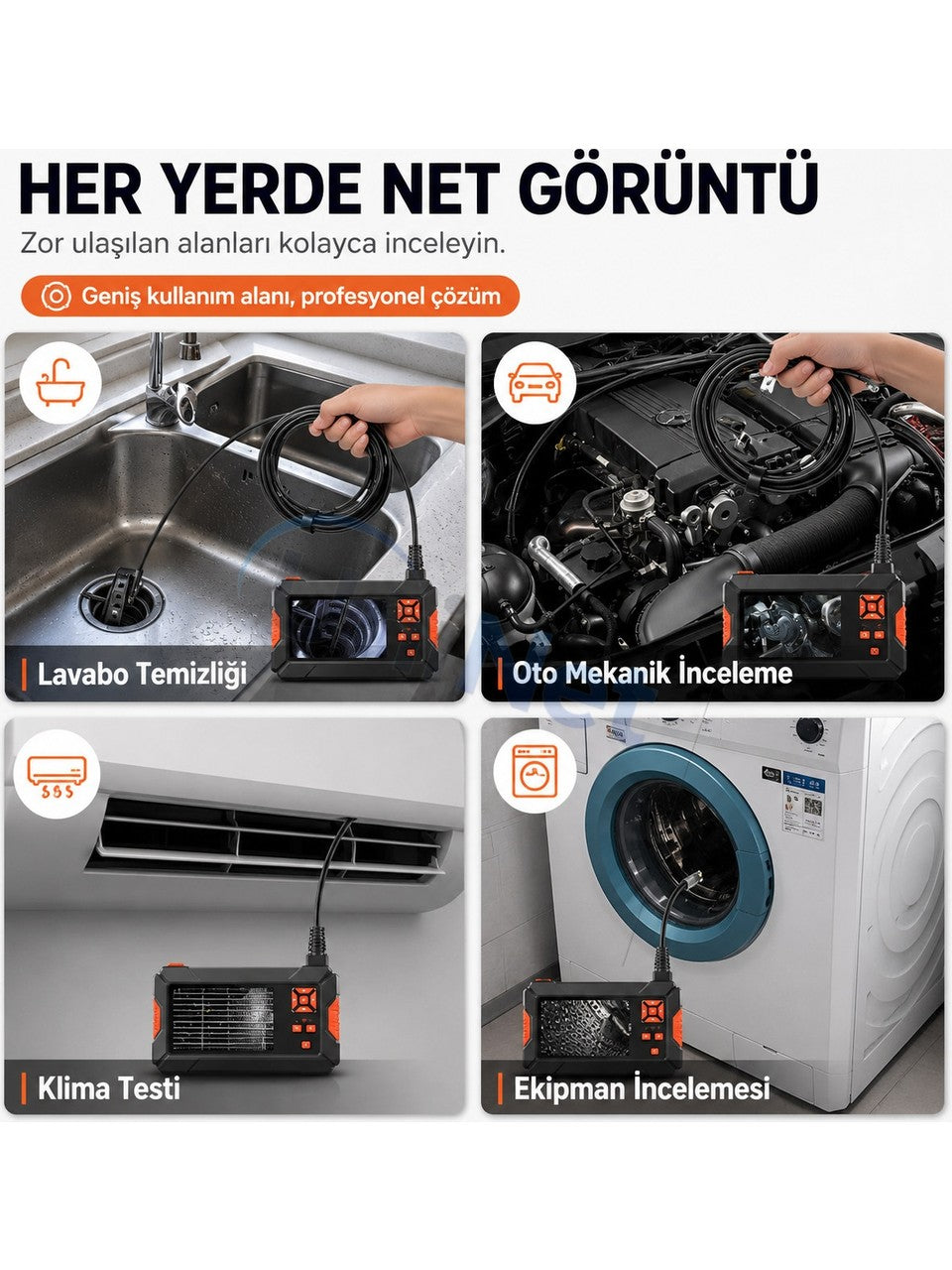 Uninet 5 Metre 3 Kameralı Ekranlı Kayıt Yapabilen Endoskopi Yılan Kamera
