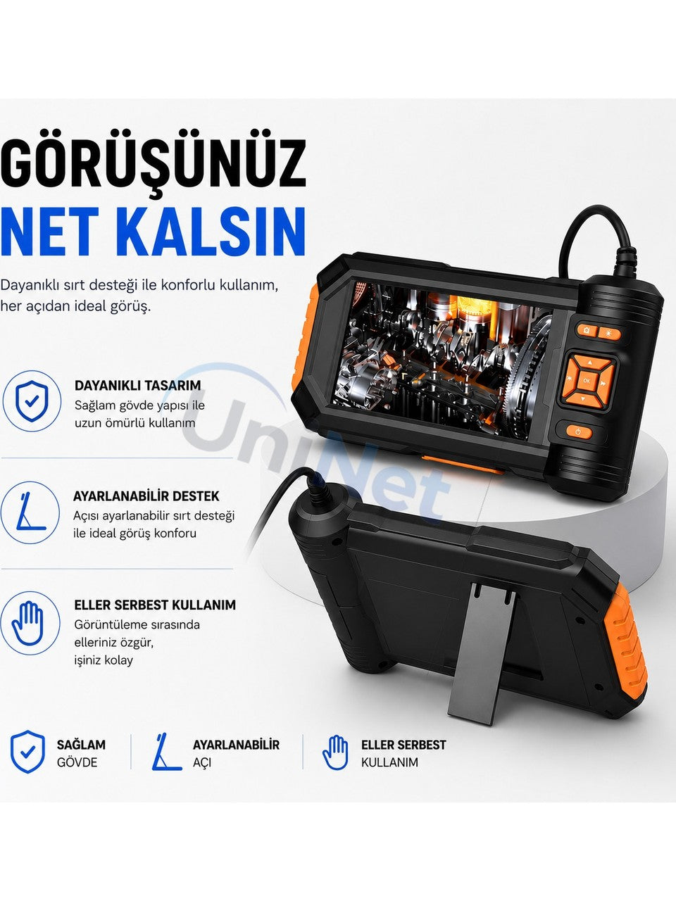 Uninet 5 Metre 3 Kameralı Ekranlı Kayıt Yapabilen Endoskopi Yılan Kamera