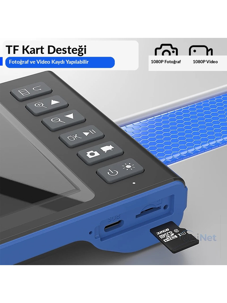 Uninet 15 Metre 3 Kameralı Kayıt Yapabilen Sert Kablolu Endoskop Yılan Kamera