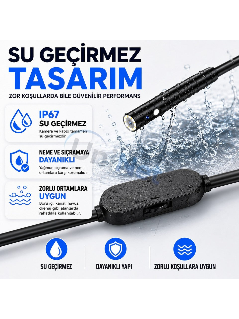 Uninet Iphone ve Android Uyumlu 2 Kameralı 10 Metre Kablolu Endoskop Yılan Kamera