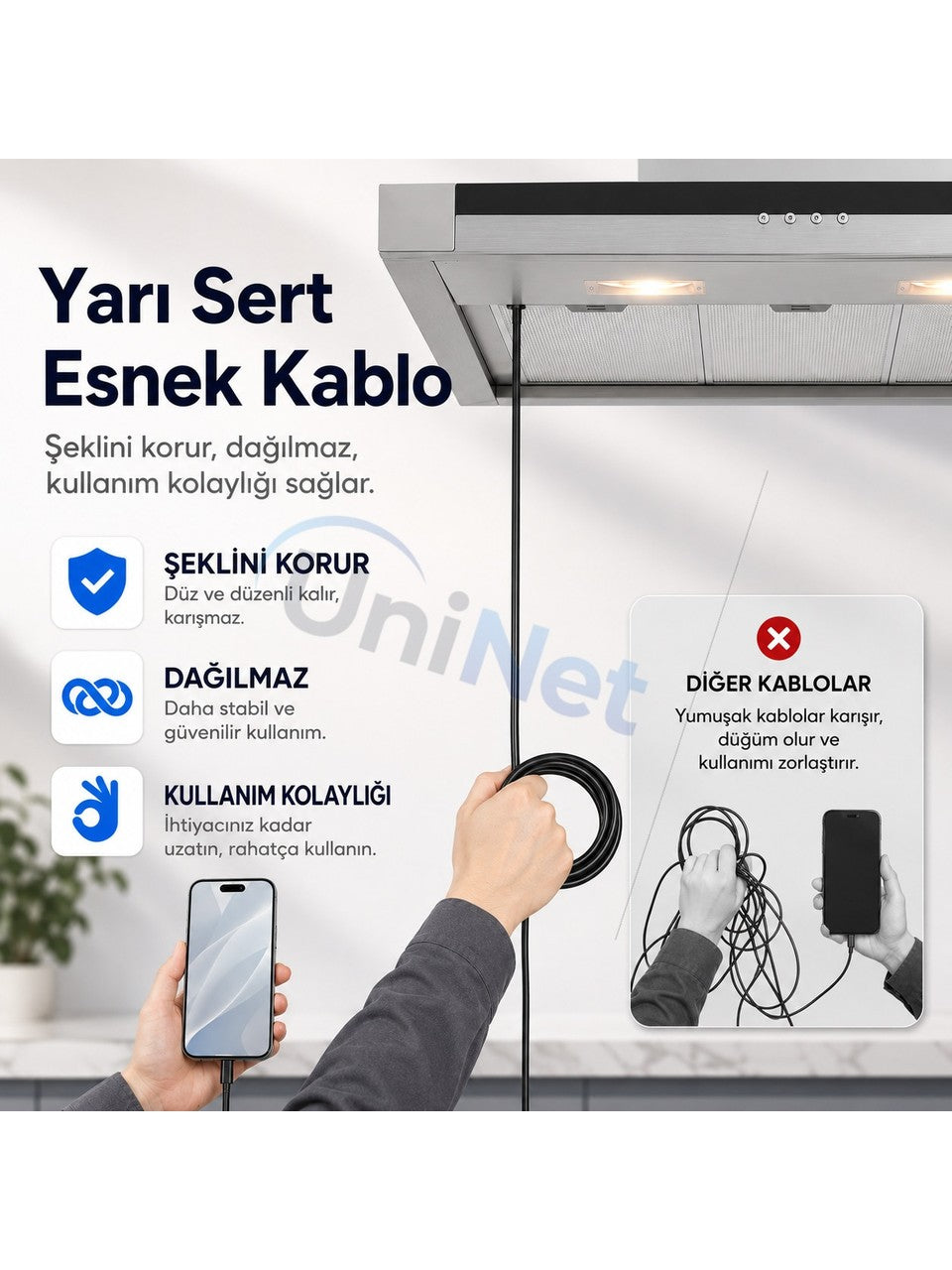Uninet Iphone ve Android Uyumlu 2 Kameralı 10 Metre Kablolu Endoskop Yılan Kamera