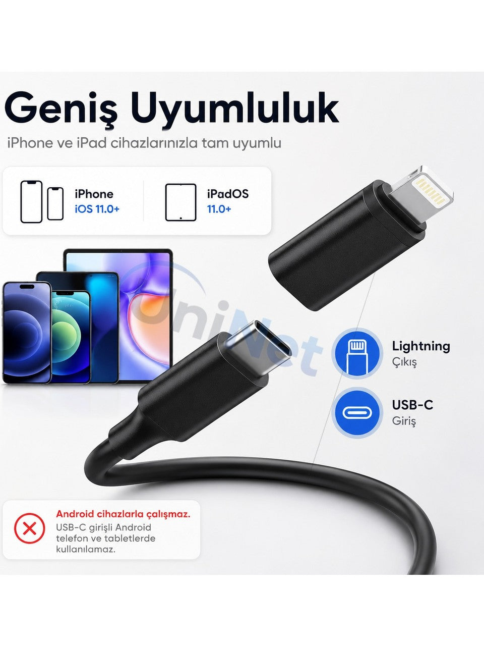 Uninet Iphone ve Android Uyumlu 2 Kameralı 10 Metre Kablolu Endoskop Yılan Kamera