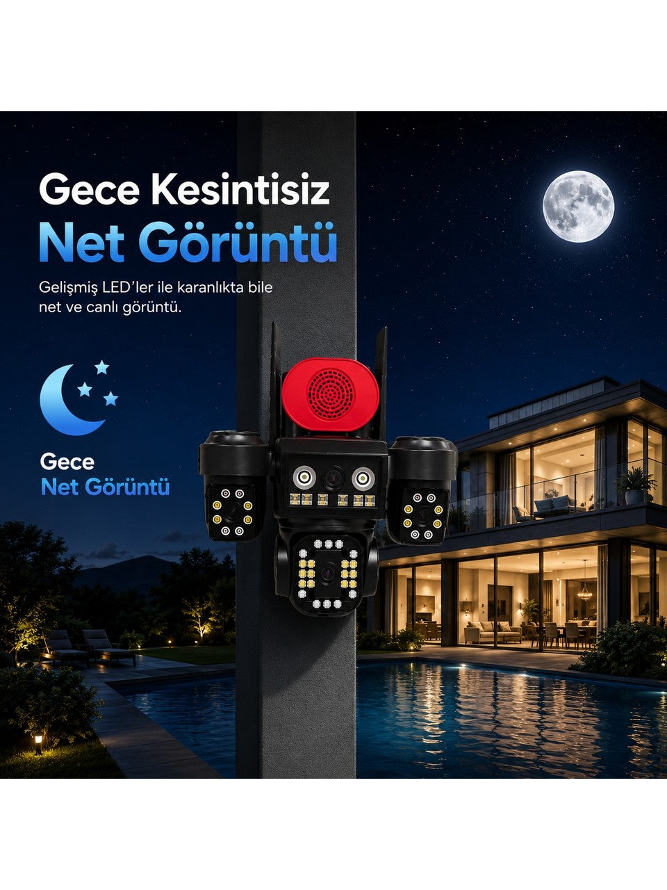 Uninet 4K Pro 16MP 4 Kameralı Wifi Güvenlik Sistemi – 3 Sabit + 1 Ptz, 360° Izleme, Renkli Gece Görüşü ve IP66
