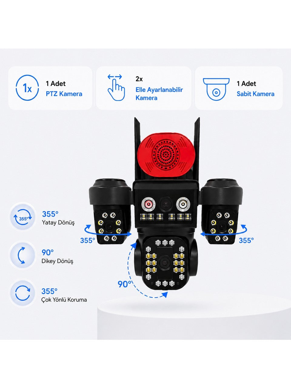 Uninet 4K Pro 16MP 4 Kameralı Wifi Güvenlik Sistemi – 3 Sabit + 1 Ptz, 360° Izleme, Renkli Gece Görüşü ve IP66