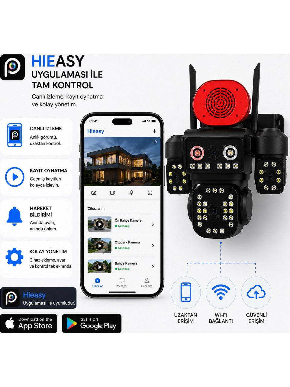 Uninet 4K Pro 16MP 4 Kameralı Wifi Güvenlik Sistemi – 3 Sabit + 1 Ptz, 360° Izleme, Renkli Gece Görüşü ve IP66