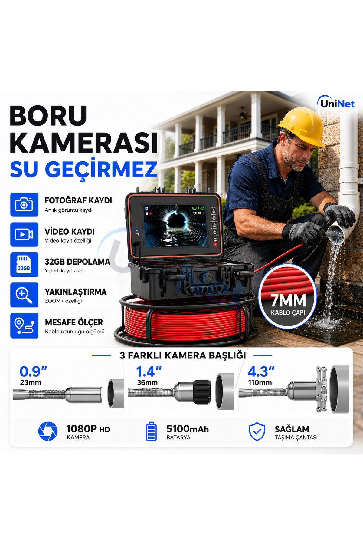Yeni Boru ve Kanalizasyon İnceleme Kamerası 50 Metre
