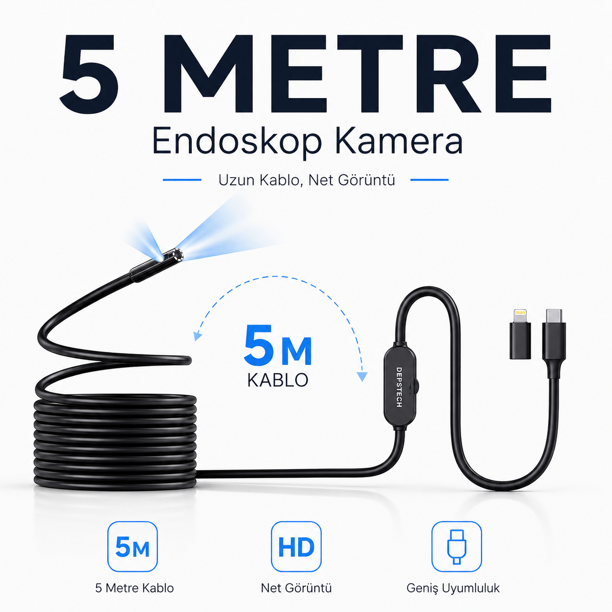 5 Metre iPhone Uyumlu Yılan Kamera