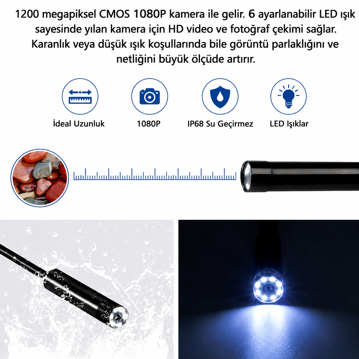 3 Metre 3 Kameralı USB Type-C Yılan Kamera
