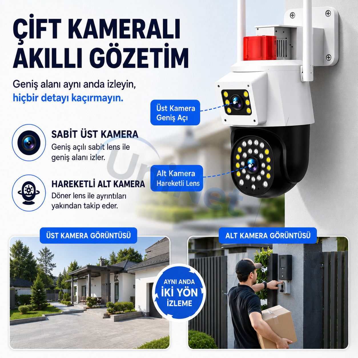 YS 21  6MP Kameralı Wifi Ptz Döner Başlıklı Güvenlik Kamerası – 355 Ptz Döner Başlık, Polis Çakarı, İnsan Takibi ve Renkli Gece Görüşü – 6MP Çift Kameralı Wifi Ptz Döner Başlıklı Güvenlik Kamerası