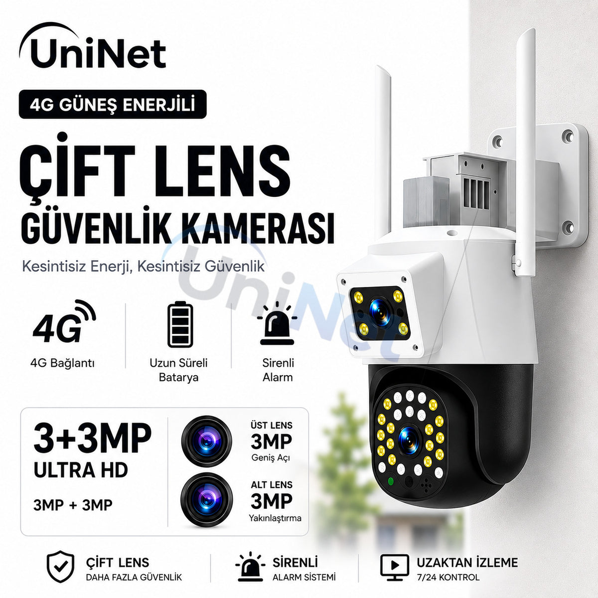 YS 21  6MP Kameralı Wifi Ptz Döner Başlıklı Güvenlik Kamerası – 355 Ptz Döner Başlık, Polis Çakarı, İnsan Takibi ve Renkli Gece Görüşü – 6MP Çift Kameralı Wifi Ptz Döner Başlıklı Güvenlik Kamerası