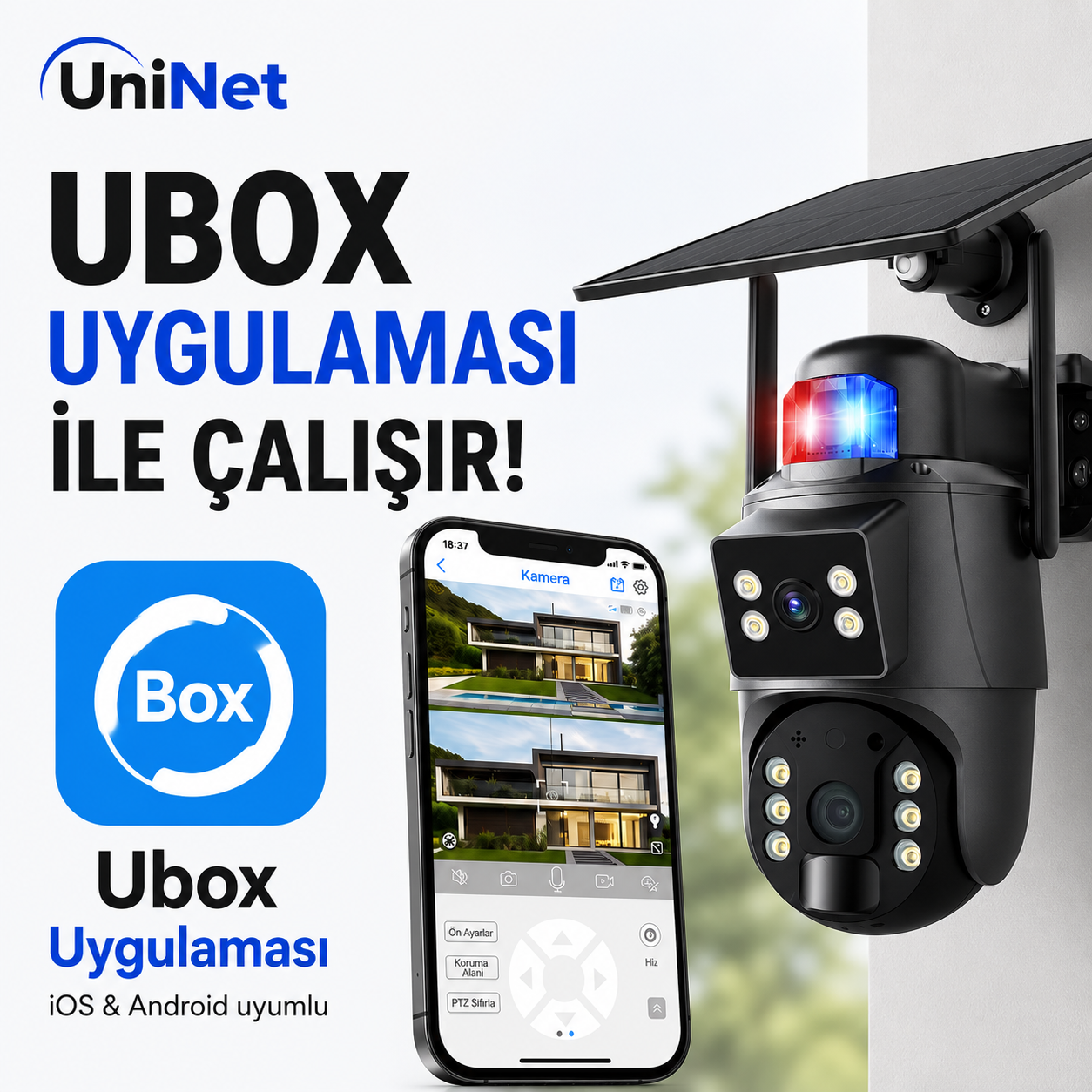 Uninet YS 10 PRO  SOLAR  Kamera 4g Sim Kartlı 2 Kameralı  8MP Dış Mekan Sirenli Ip Kamera