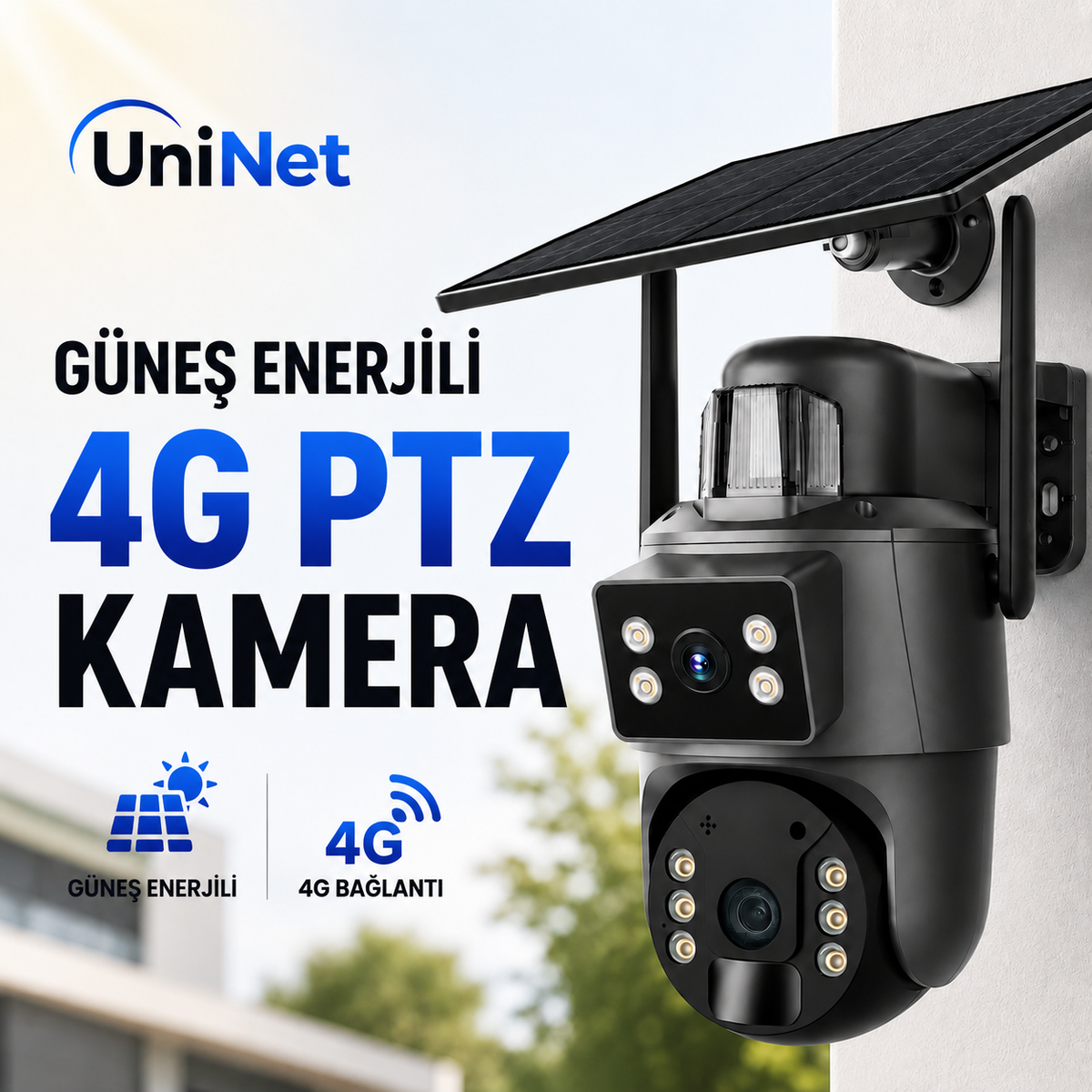 Uninet YS 10 PRO  SOLAR  Kamera 4g Sim Kartlı 2 Kameralı  8MP Dış Mekan Sirenli Ip Kamera