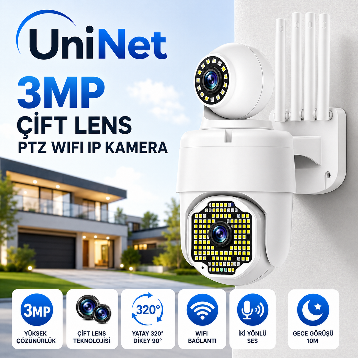 YS-06 3MP Çift Lens PTZ Wi-Fi Dış Mekan Kamera
