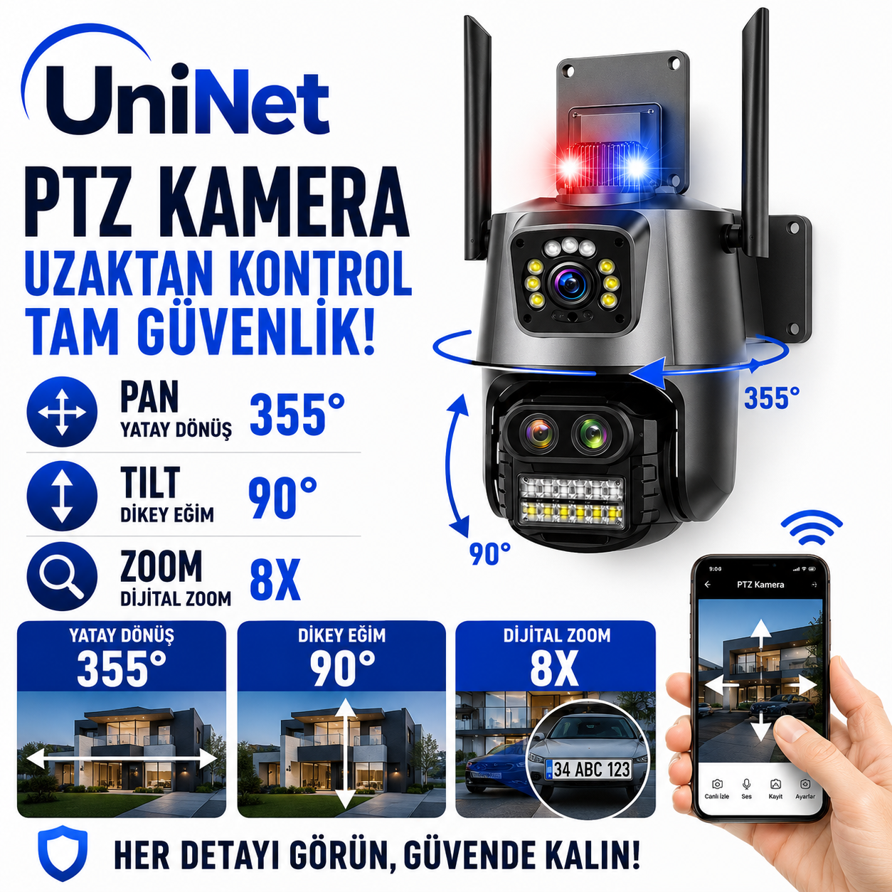 YS-18 6MP 3 Kameralı Dijital Zoom Wi-Fi Dış Mekan Kamera