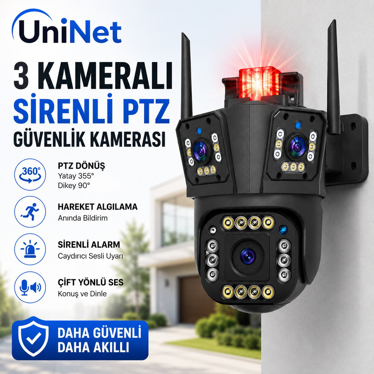 YS-17 Pro 5MP 3 Kameralı Polis Çakarlı Wi-Fi Kamera