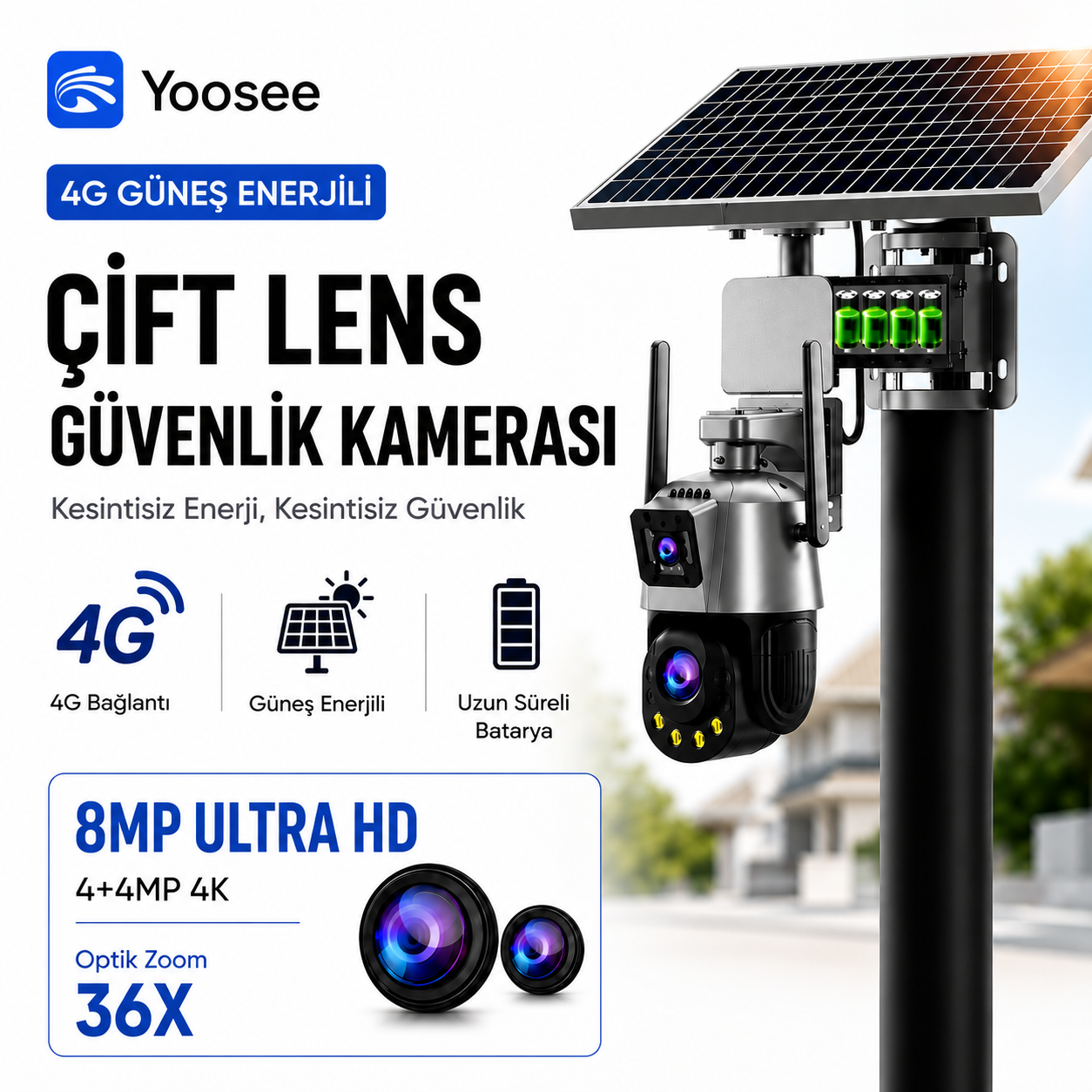 Yoosee YS-SO40 4G Solar Kamera 36X Optik Zoom