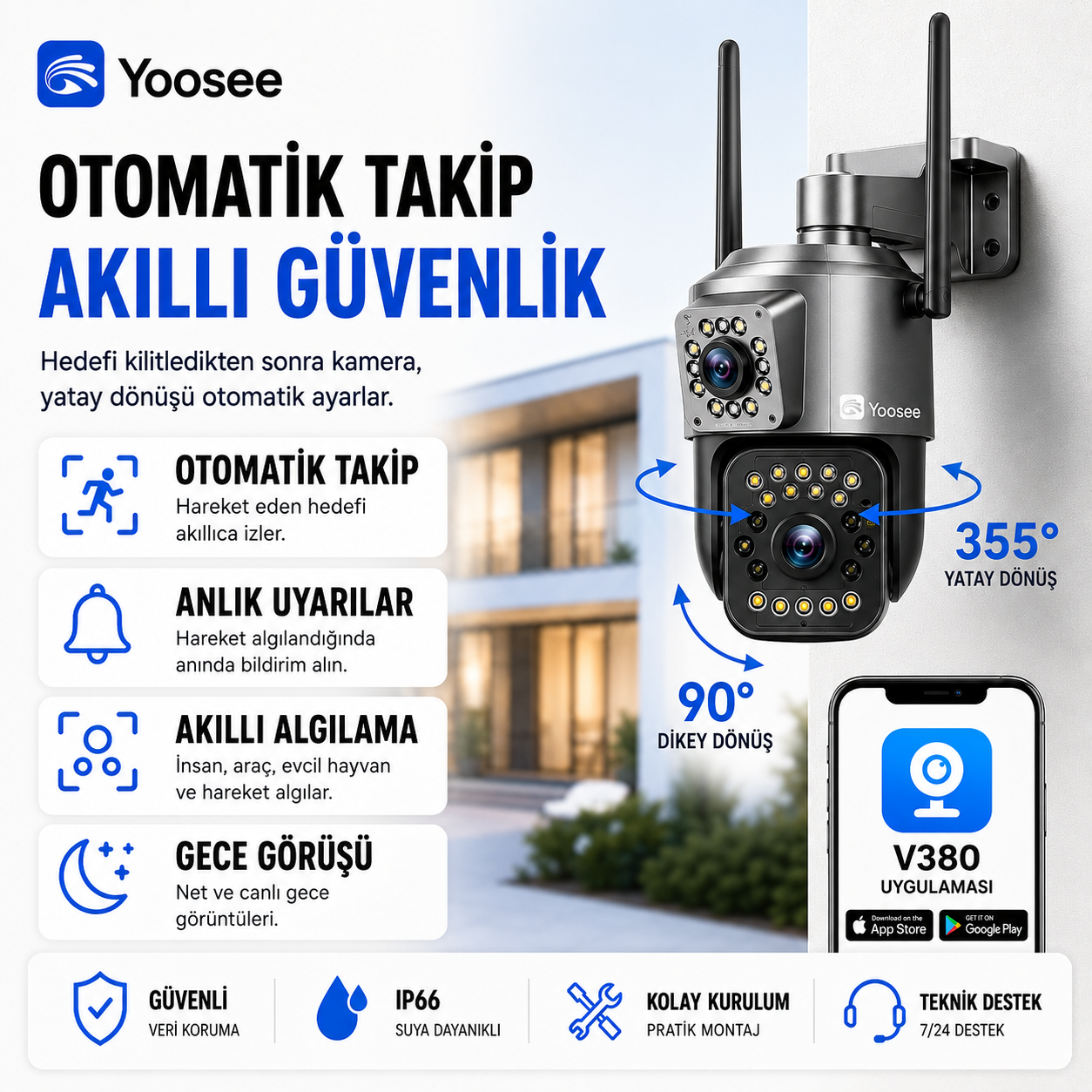 V380 4MP Çift Lens 4G Bullet PTZ Kamera