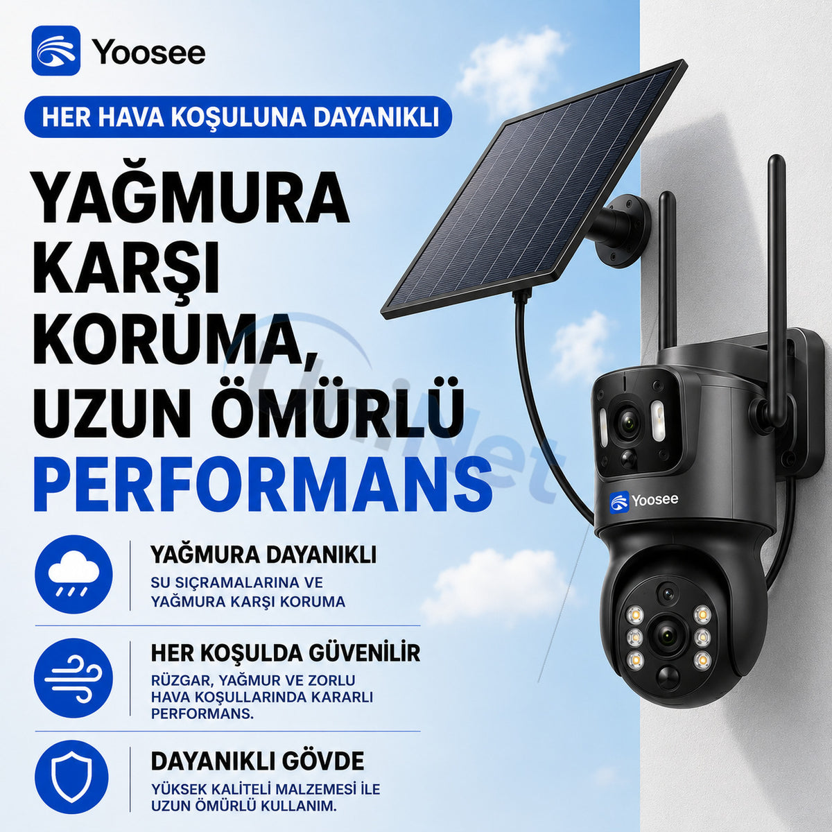 Yoosee YS-09 Wi-Fi Çift Lens Güneş Panelli Kamera