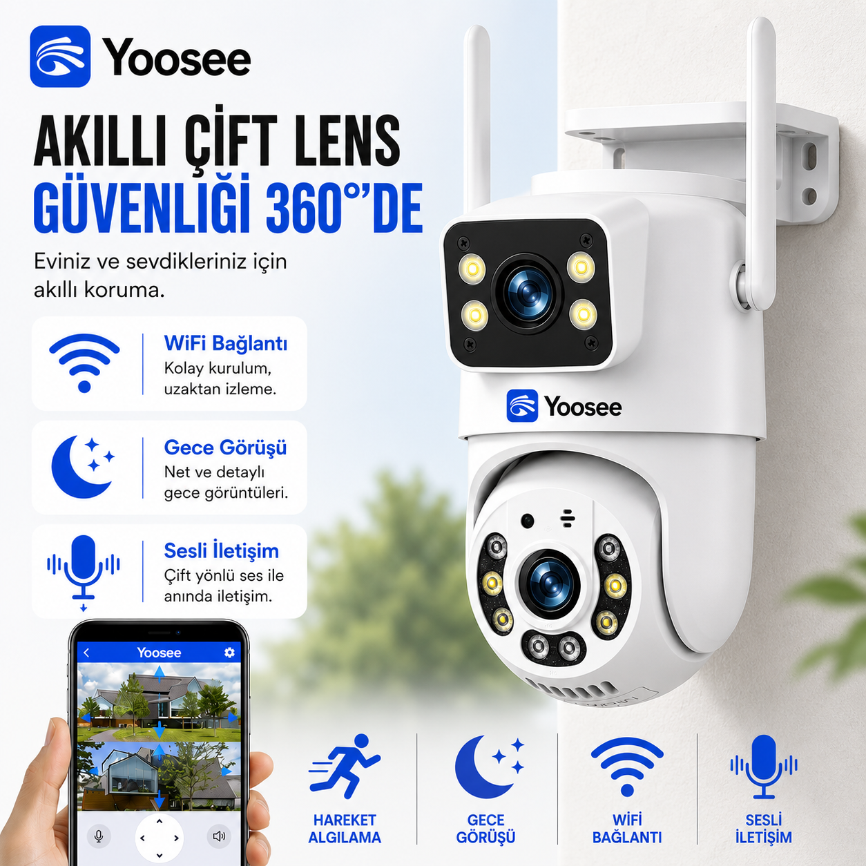 YS-10 Pro Max 4MP Çift Lens Wi-Fi Dış Mekan Kamera