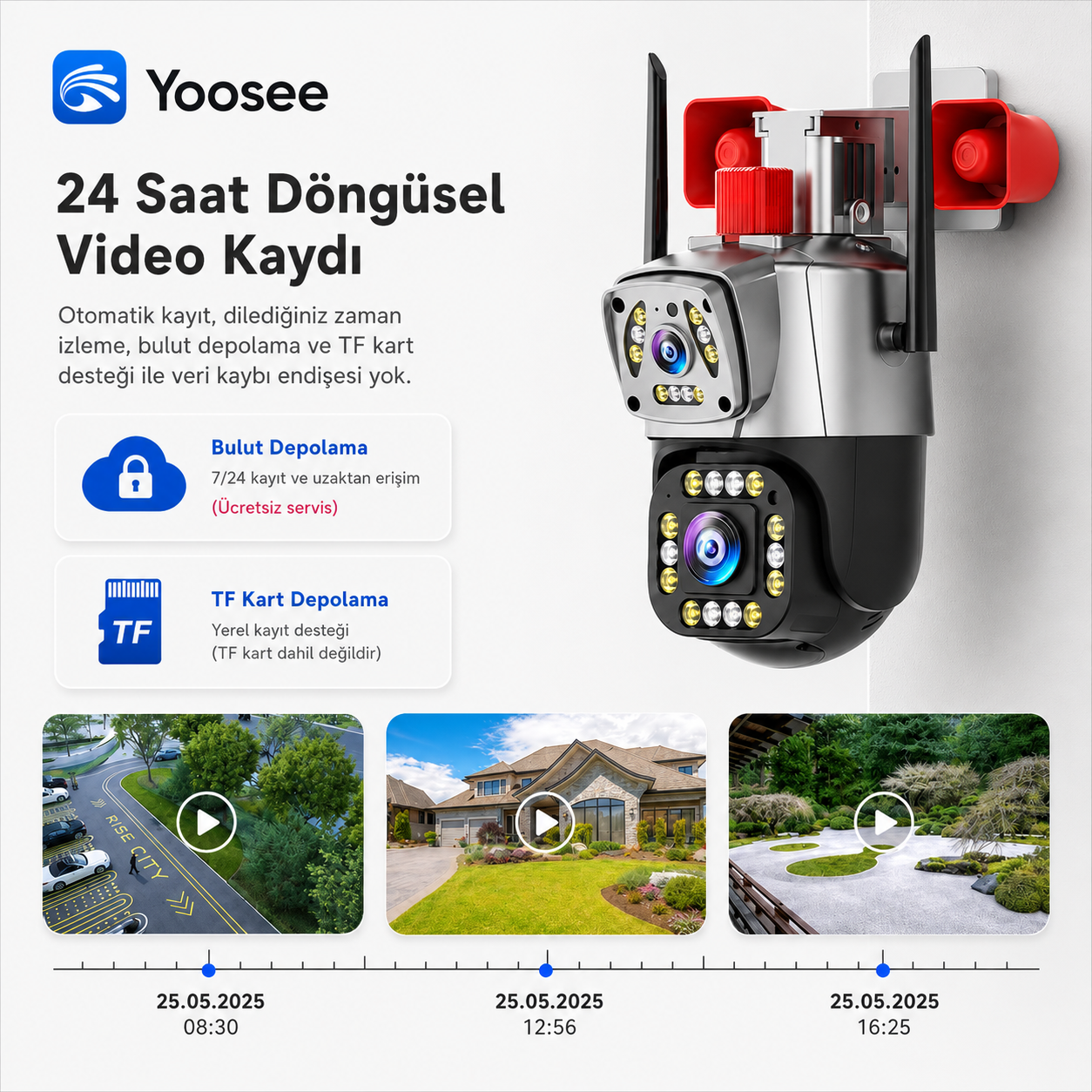 Yoosee YS-17 Siren 5MP Çift Kameralı Wi-Fi Dış Mekan Kamera