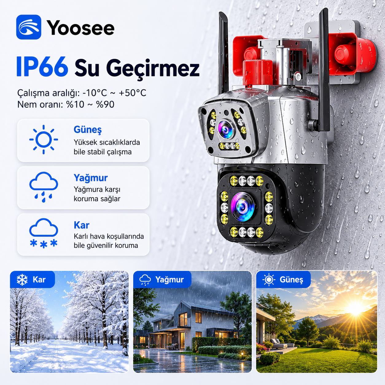 Yoosee YS-17 Siren 5MP Çift Kameralı Wi-Fi Dış Mekan Kamera