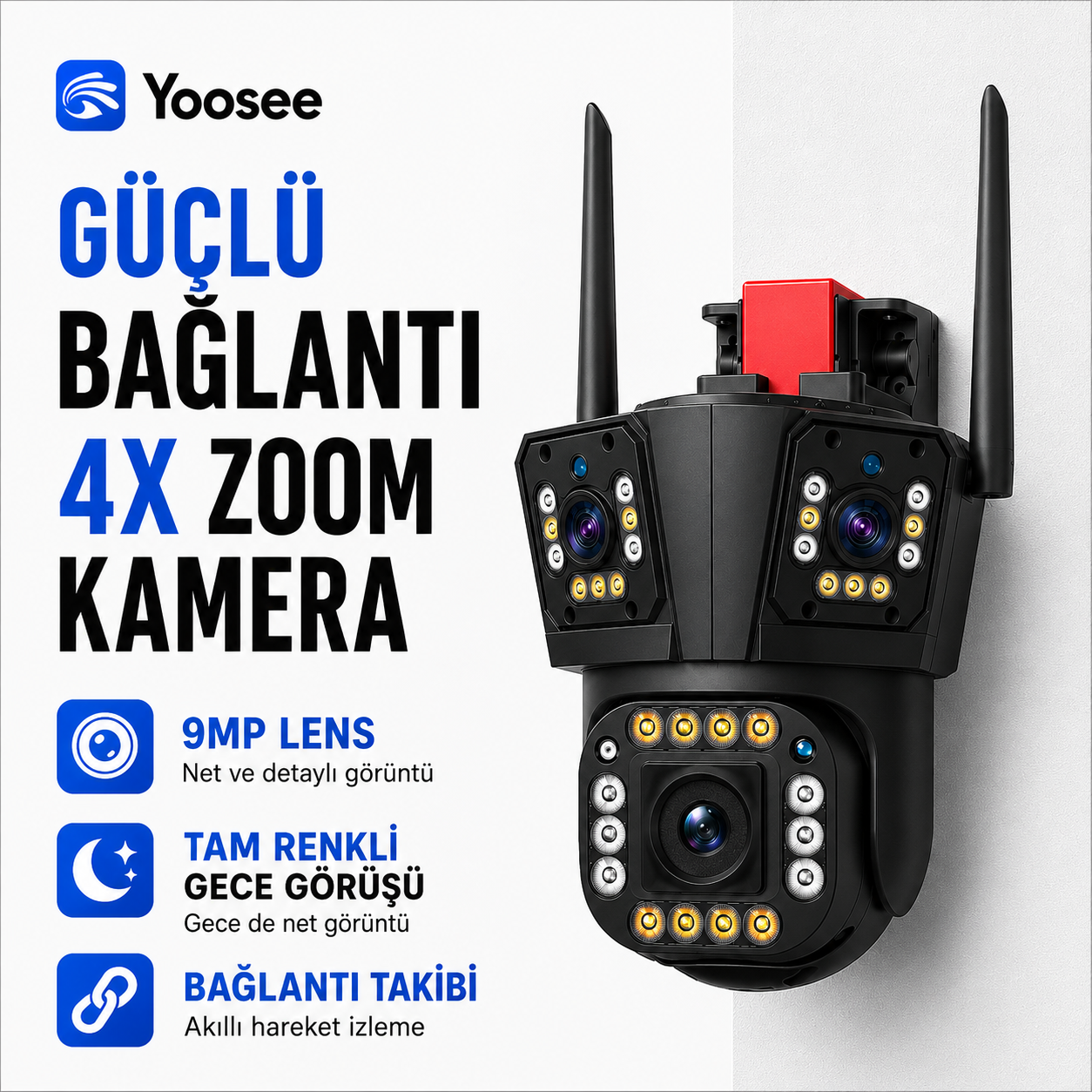 YS-17 Pro 5MP 3 Kameralı Polis Çakarlı Wi-Fi Kamera