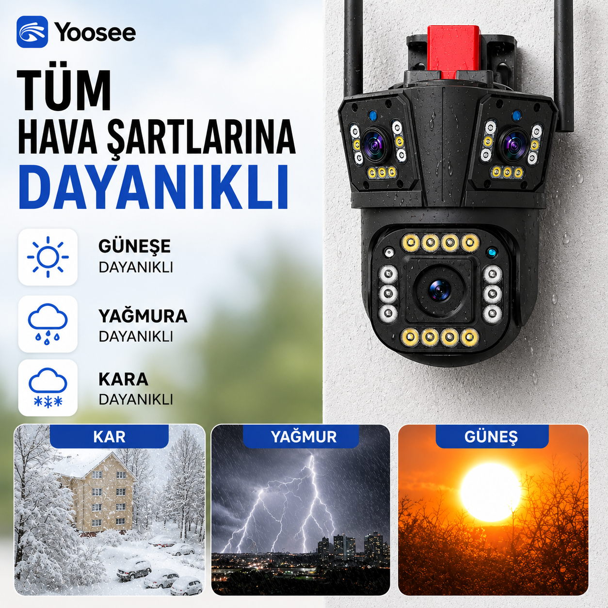 YS-17 Pro 5MP 3 Kameralı Polis Çakarlı Wi-Fi Kamera