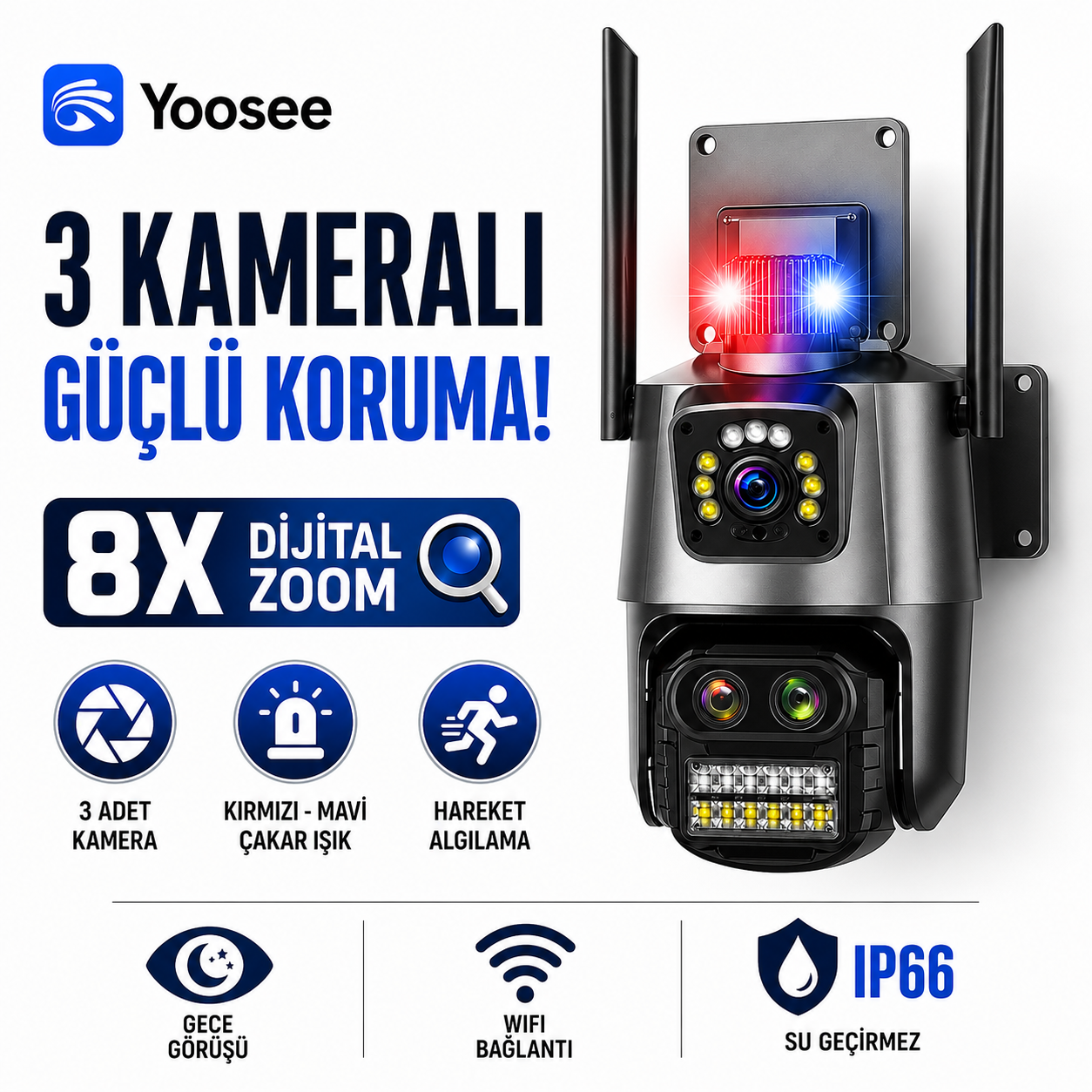 YS-18 6MP 3 Kameralı Dijital Zoom Wi-Fi Dış Mekan Kamera