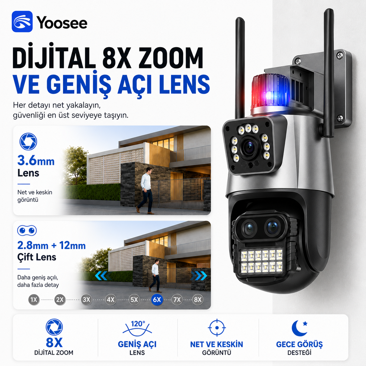 YS-18 6MP 3 Kameralı Dijital Zoom Wi-Fi Dış Mekan Kamera