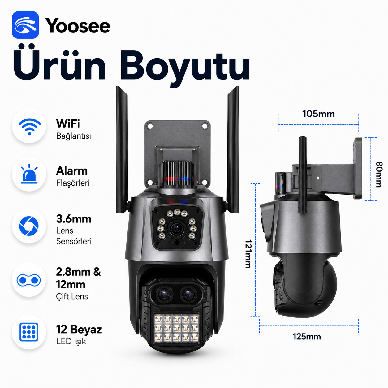 YS-18 6MP 3 Kameralı Dijital Zoom Wi-Fi Dış Mekan Kamera