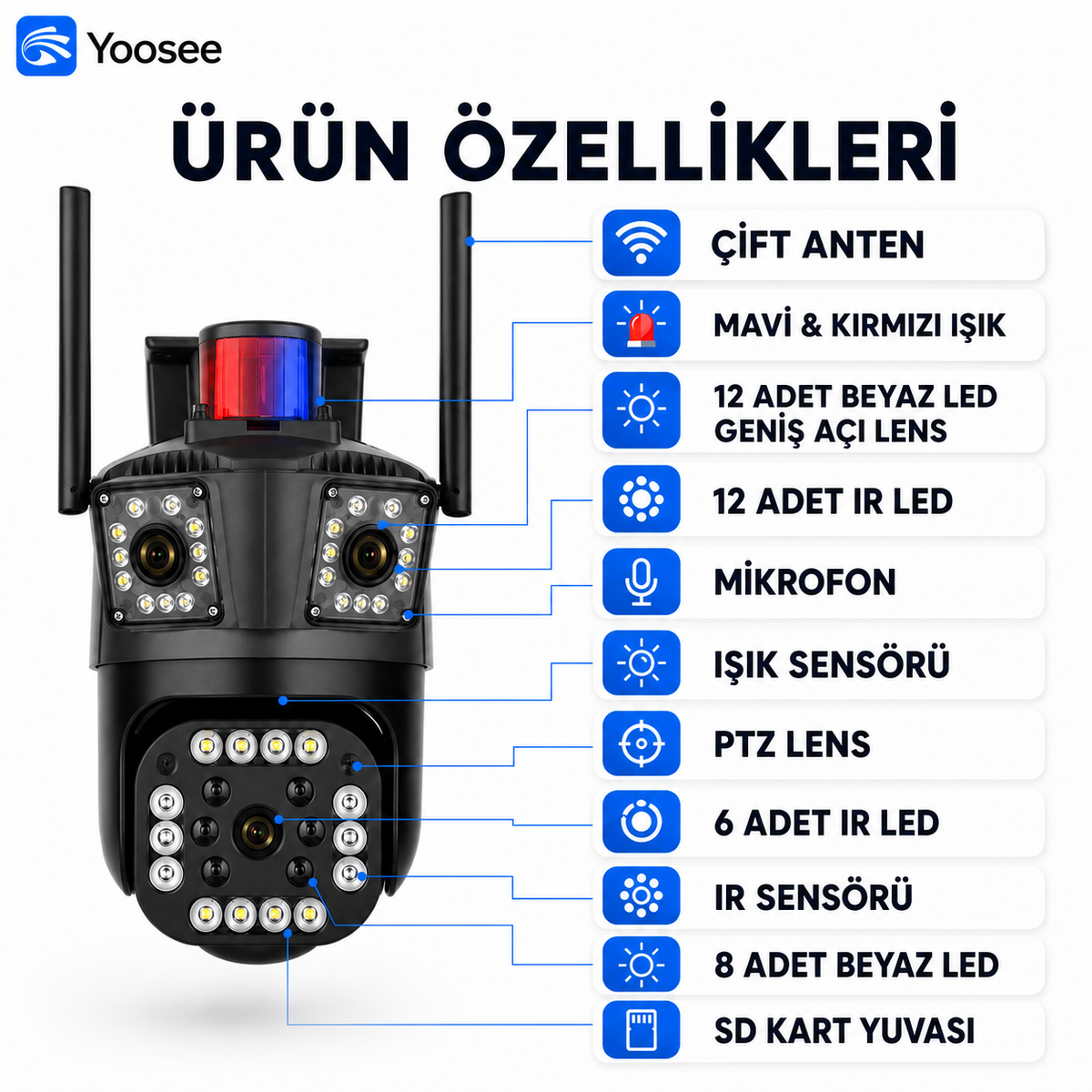 YS-23 3 kameralı 1 PTZ 2 sabit 9 mp güvenlik kamerası