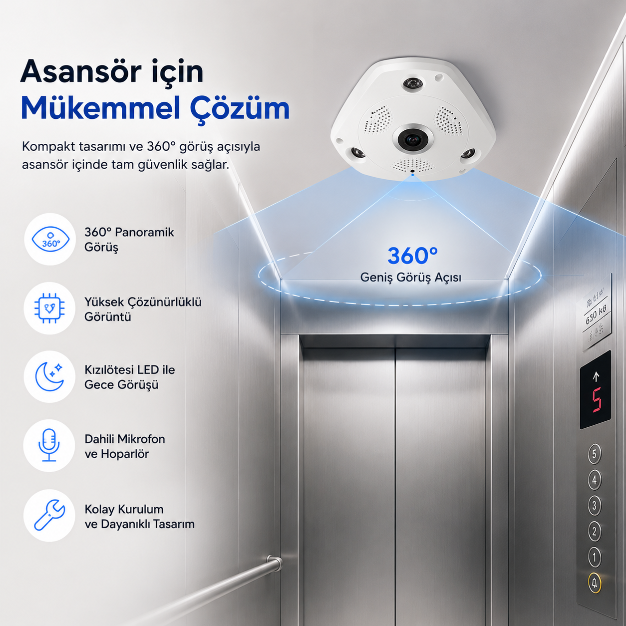 V380 360° Panoramik Balıkgözü Wi-Fi İç Mekan Kamera