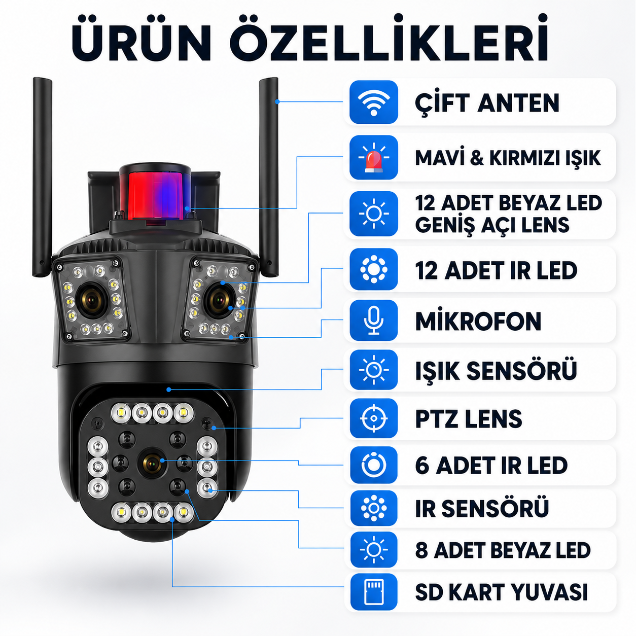 YS-23 3 kameralı 1 PTZ 2 sabit 9 mp güvenlik kamerası