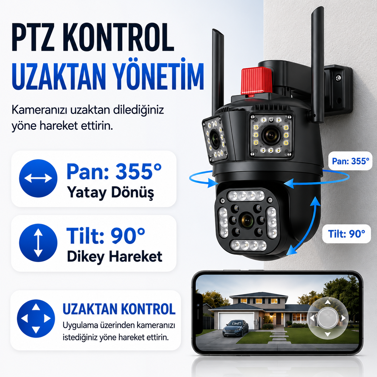 YS-23 3 kameralı 1 PTZ 2 sabit 9 mp güvenlik kamerası