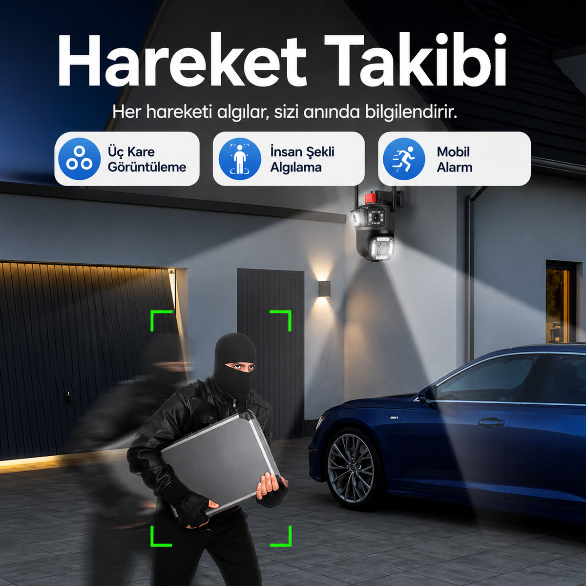 YS-23 3 kameralı 1 PTZ 2 sabit 9 mp güvenlik kamerası