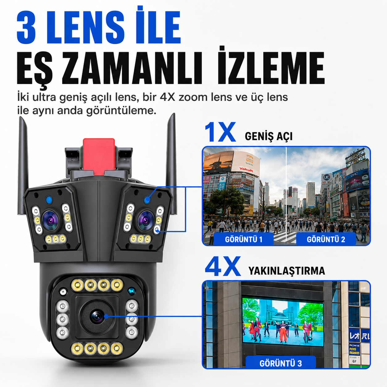 YS-17 Pro 5MP 3 Kameralı Polis Çakarlı Wi-Fi Kamera