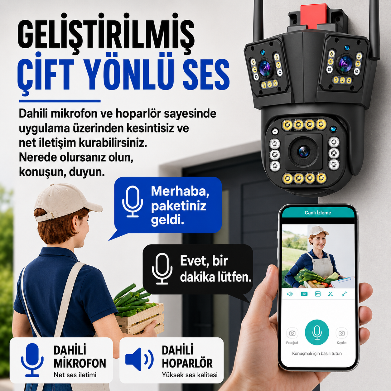 YS-17 Pro 5MP 3 Kameralı Polis Çakarlı Wi-Fi Kamera