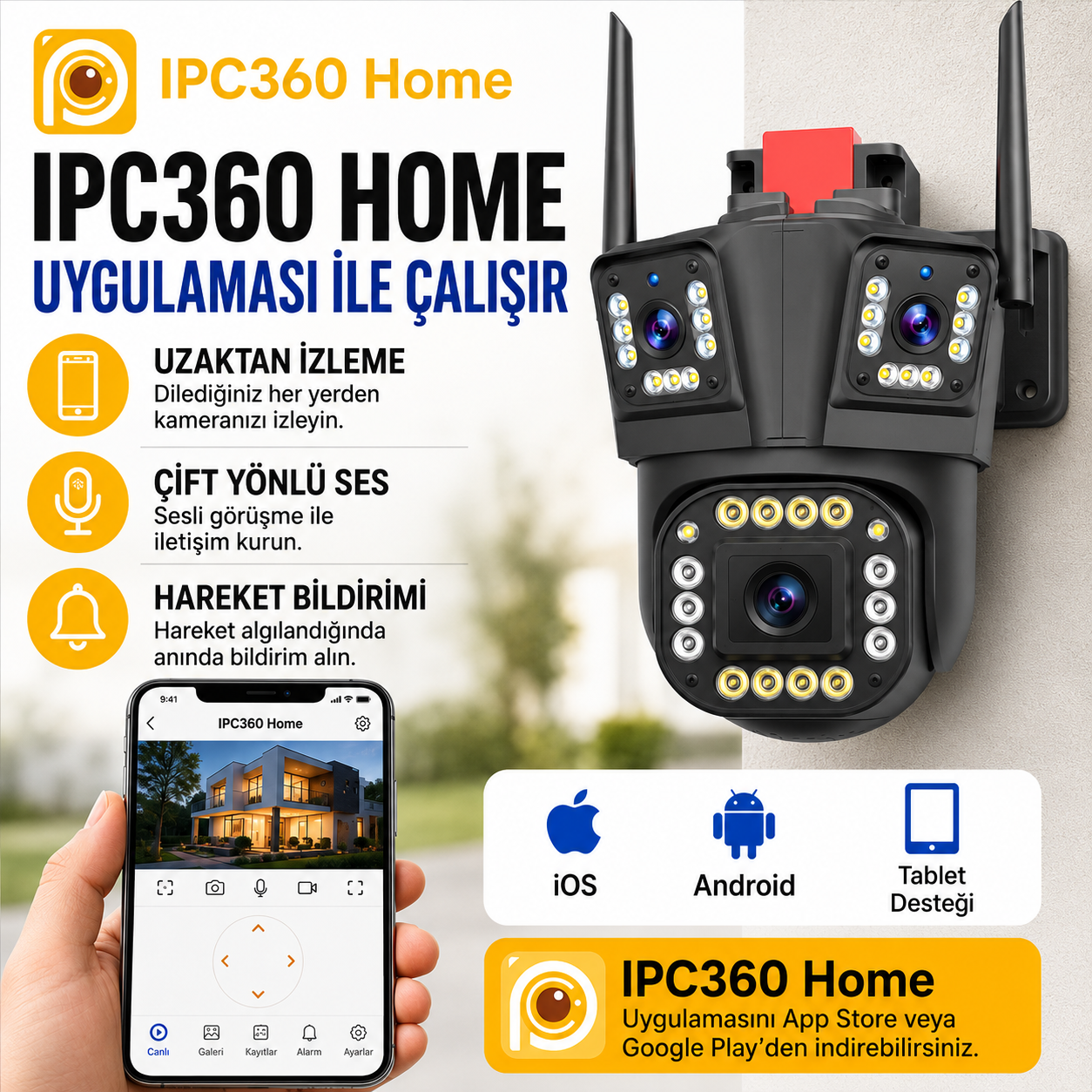 YS-17 Pro 5MP 3 Kameralı Polis Çakarlı Wi-Fi Kamera