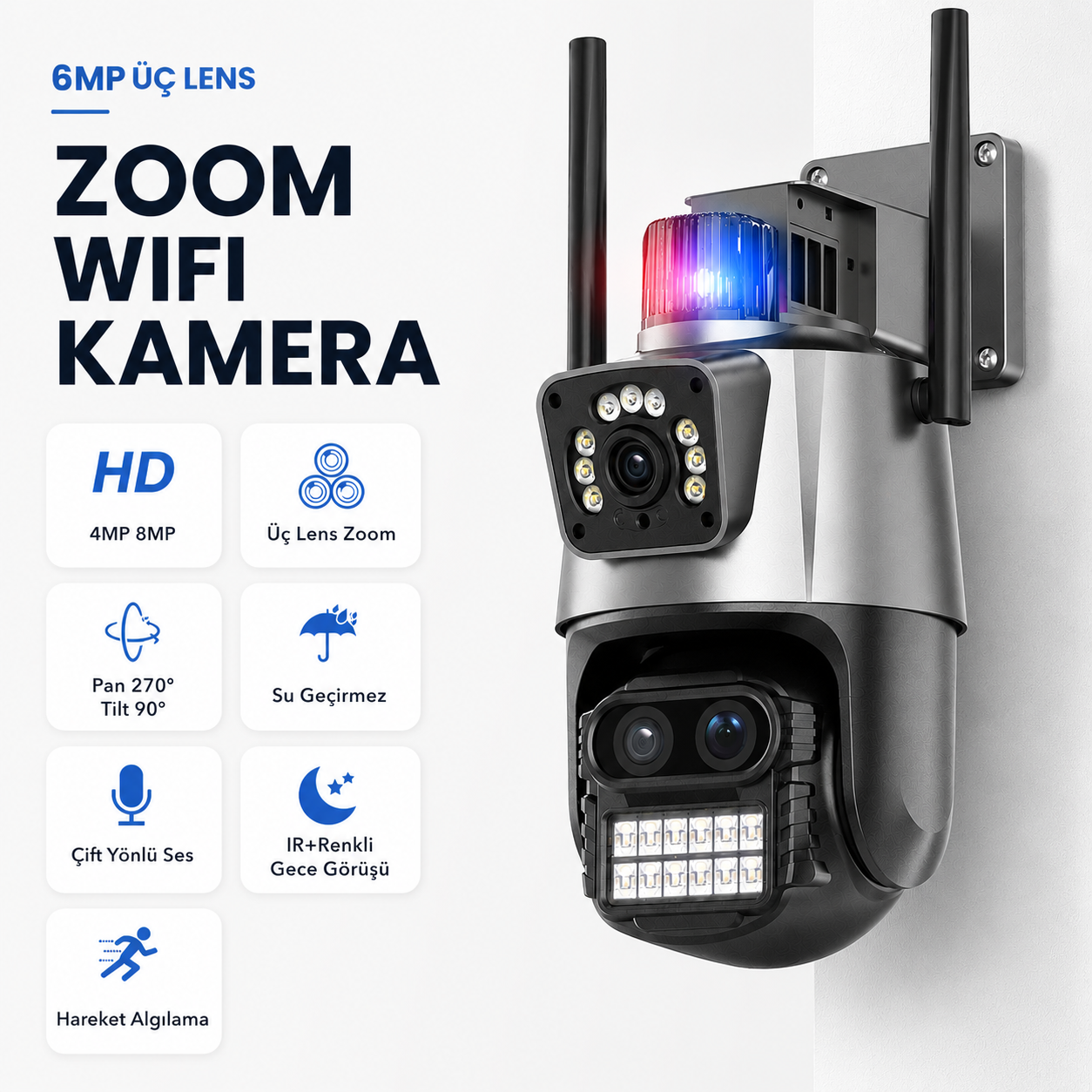 YS-18 6MP 3 Kameralı Dijital Zoom Wi-Fi Dış Mekan Kamera