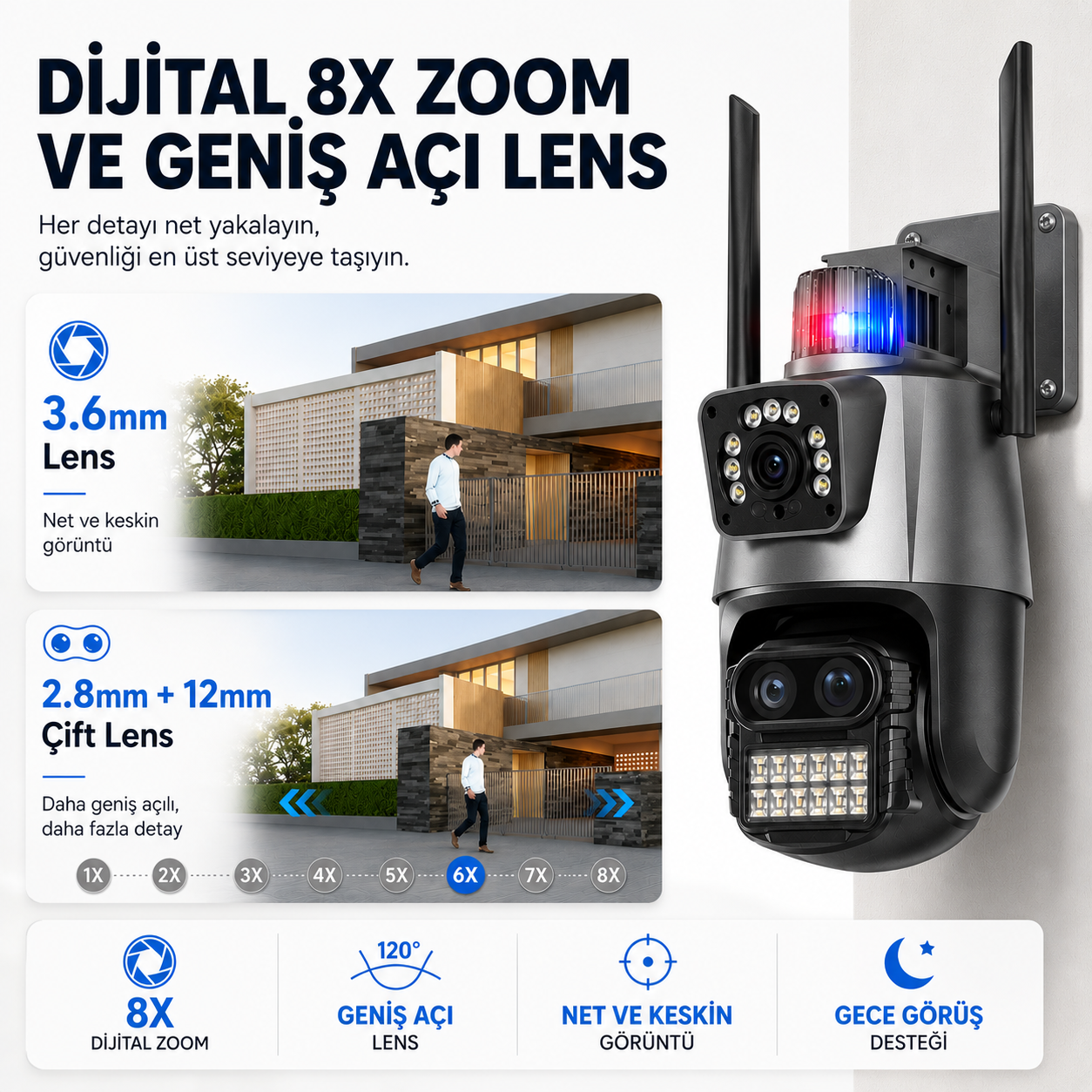 YS-18 6MP 3 Kameralı Dijital Zoom Wi-Fi Dış Mekan Kamera