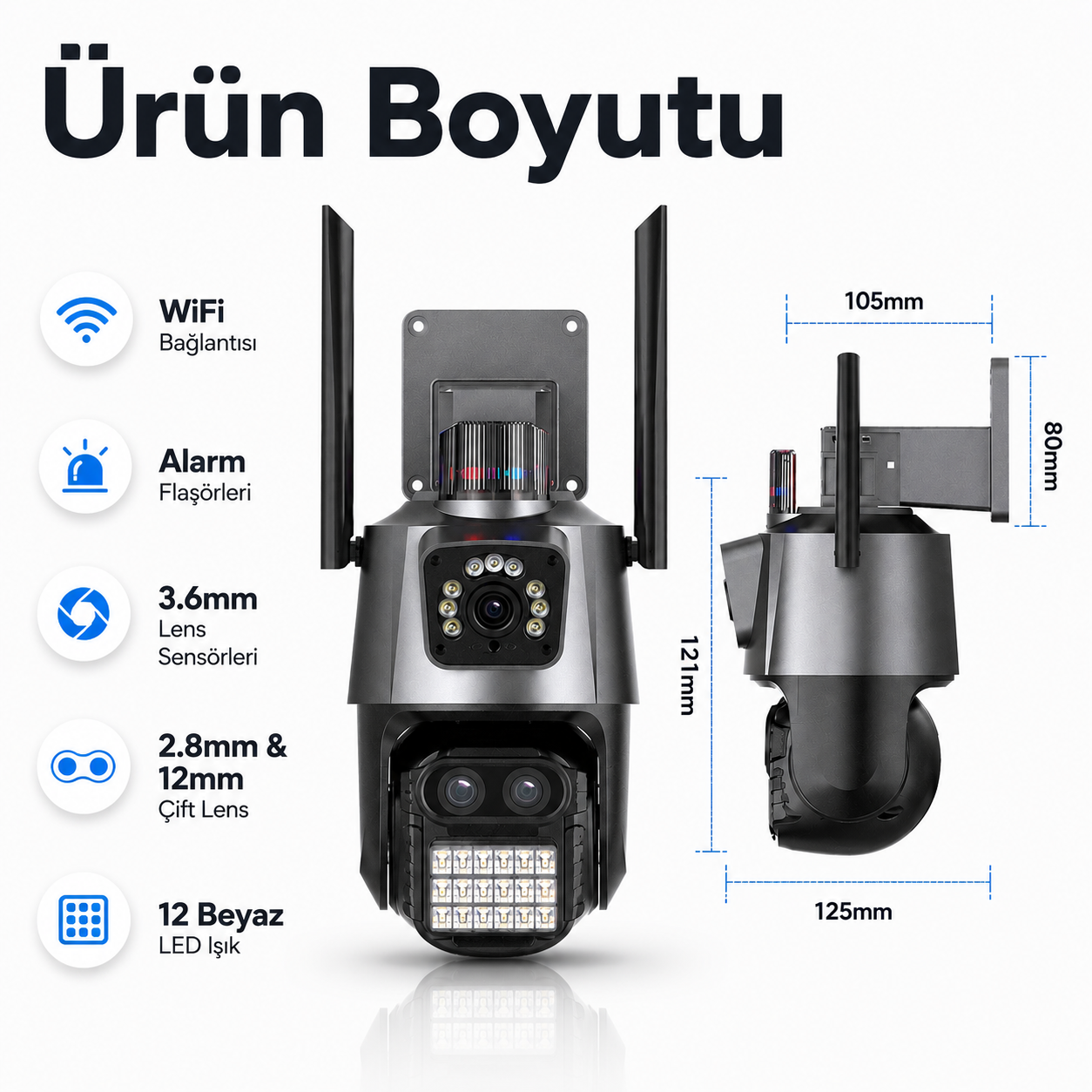YS-18 6MP 3 Kameralı Dijital Zoom Wi-Fi Dış Mekan Kamera