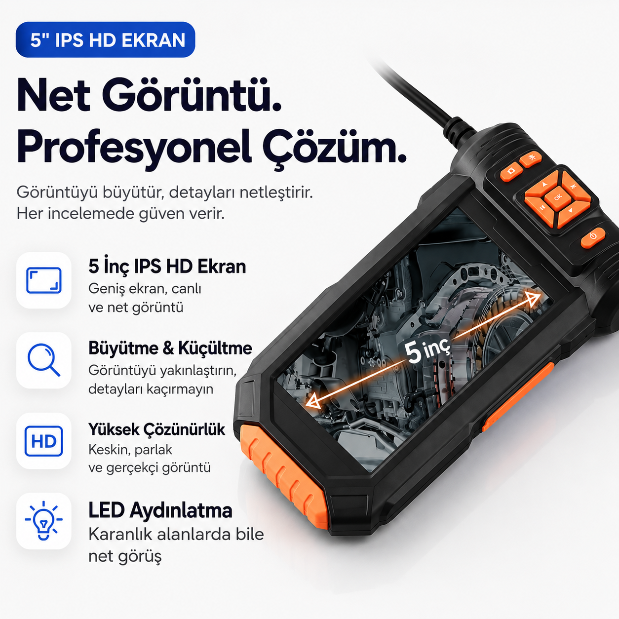 10 Metre 3 Kameralı Monitörlü Yılan Kamera