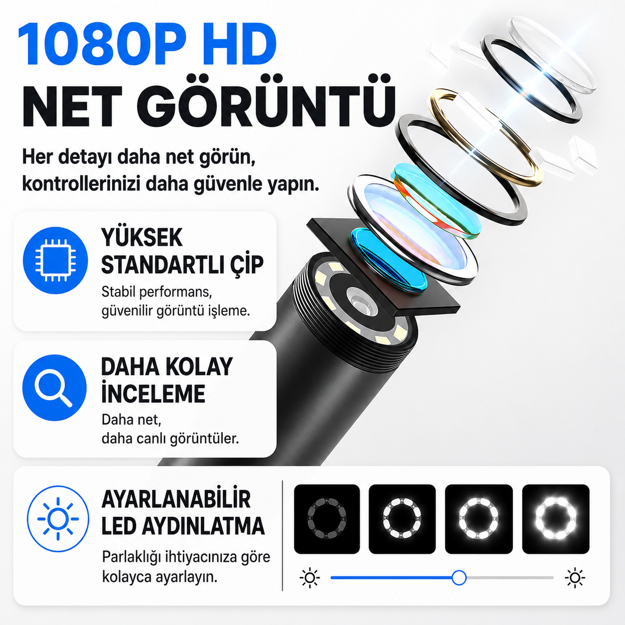 10 Metre 3 Kameralı Monitörlü Yılan Kamera