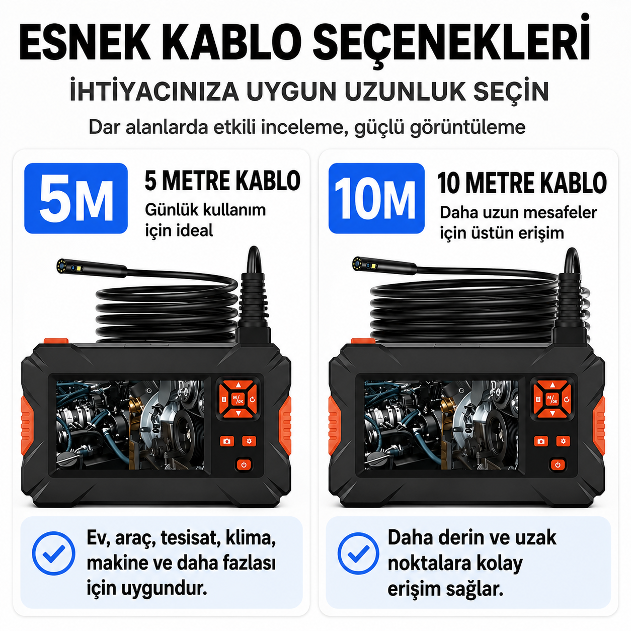 10 Metre 3 Kameralı Monitörlü Yılan Kamera