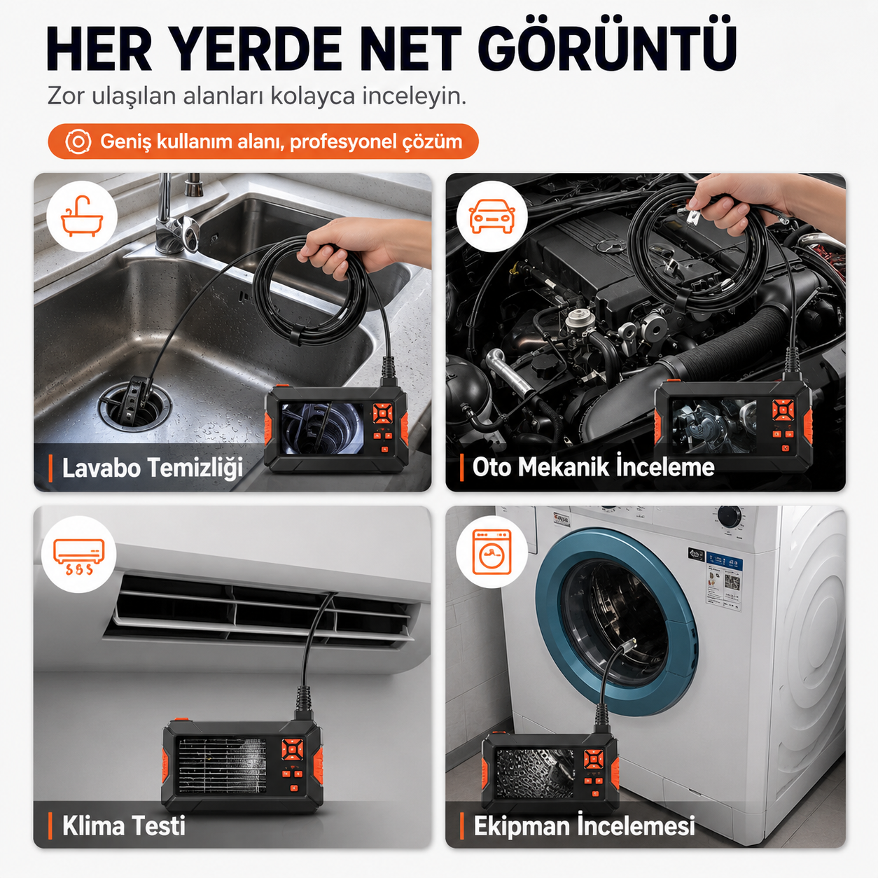 10 Metre 3 Kameralı Monitörlü Yılan Kamera