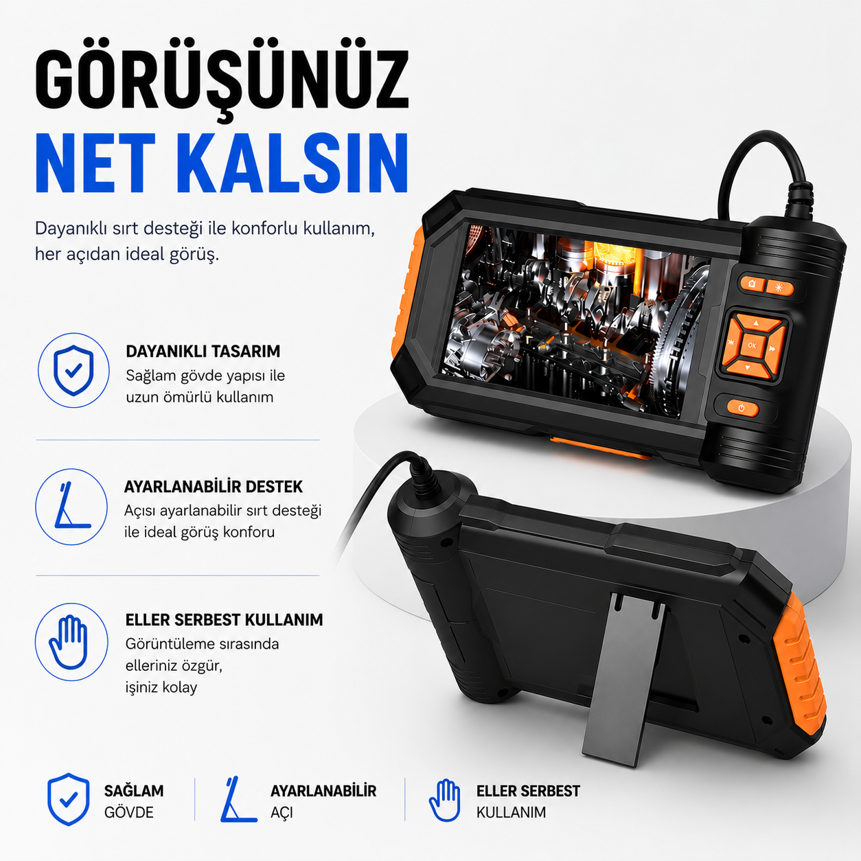 10 Metre 3 Kameralı Monitörlü Yılan Kamera
