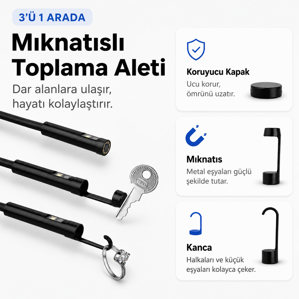 10 Metre 3 Kameralı Monitörlü Yılan Kamera